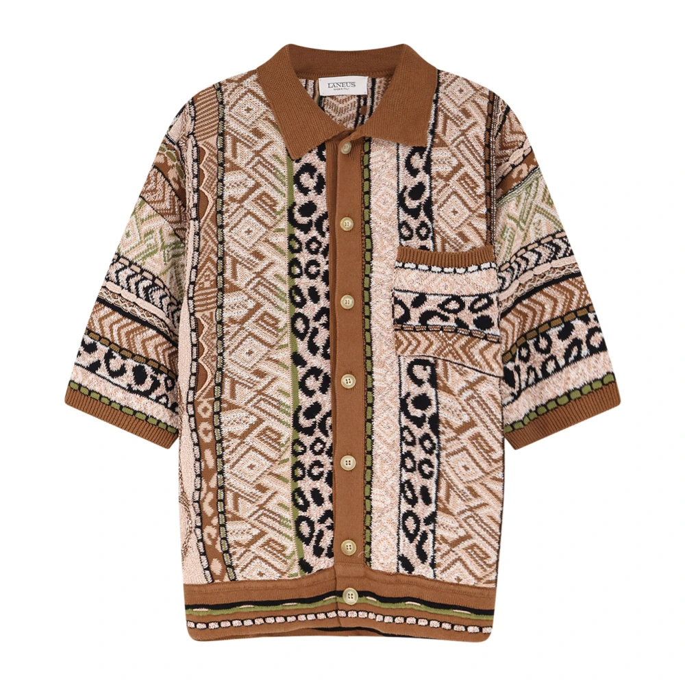 Laneus Men's Multicolor Cardigans, Xl, Patterned Shirt With Pocket