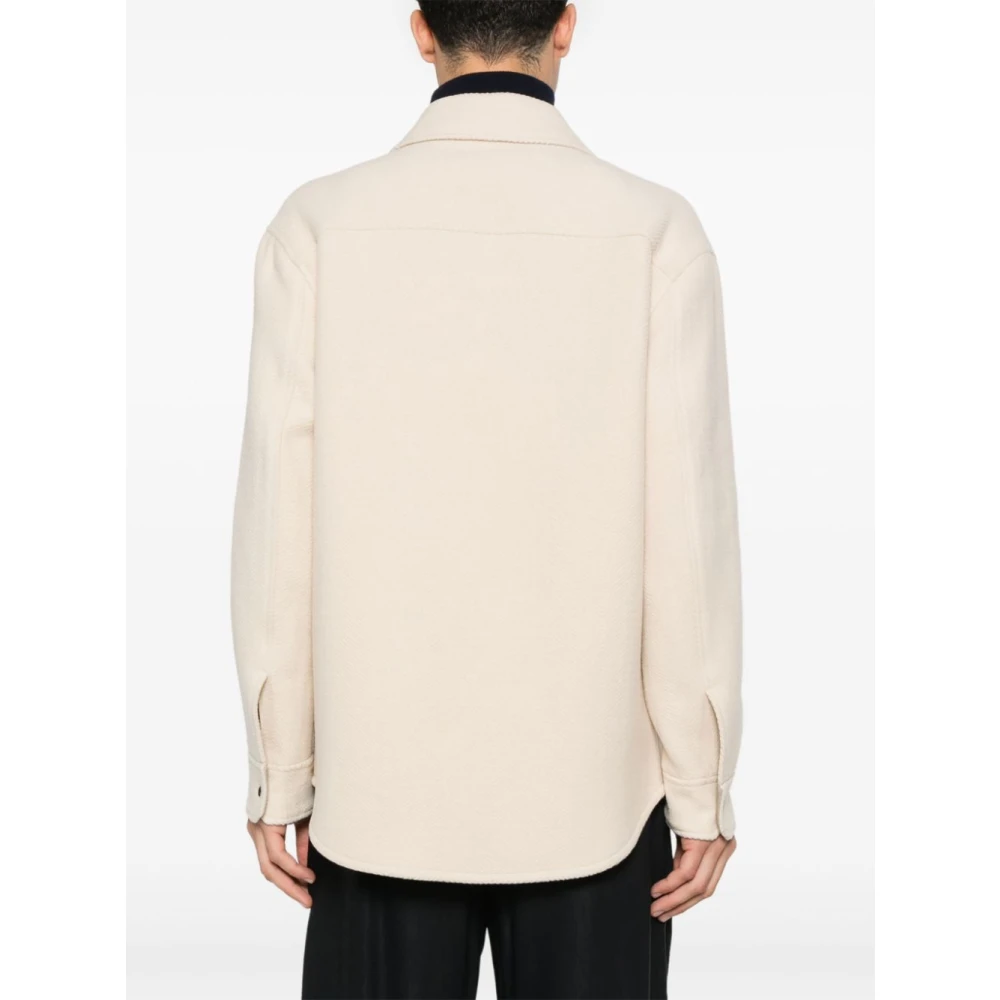 Emporio Armani Witte Herringbone Jas met Geborstelde Afwerking White Heren