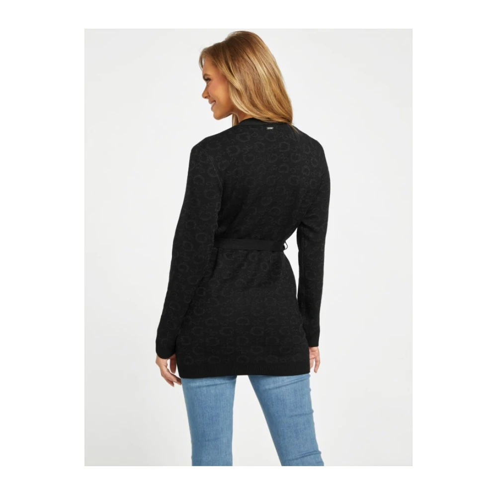 Guess Logo Cardigan Zwarte V-Hals Trui Black Dames