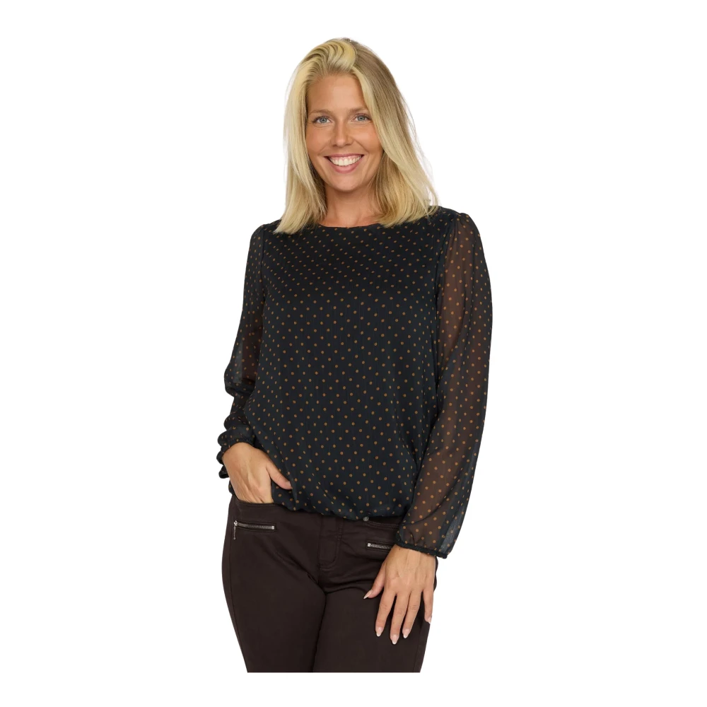 2-Biz Stijlvolle gestippelde blouse Black Dames