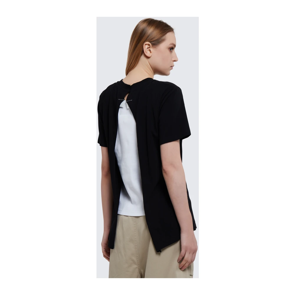 MM6 Maison Margiela Zwart T-shirt met Open Rug en Uitgesneden Detail Black Dames