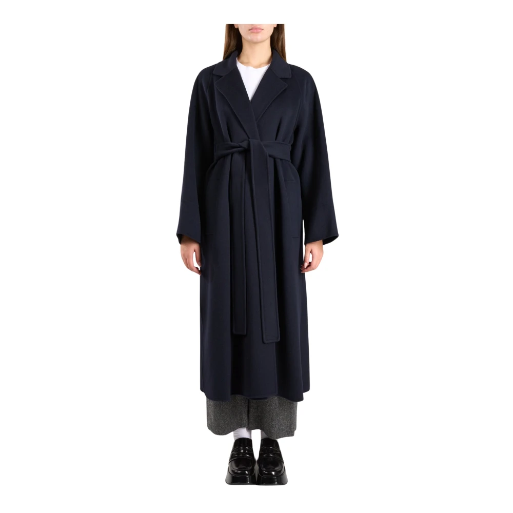 Max Mara Wollen Agata Jas met Shawl Kraag Blue Dames