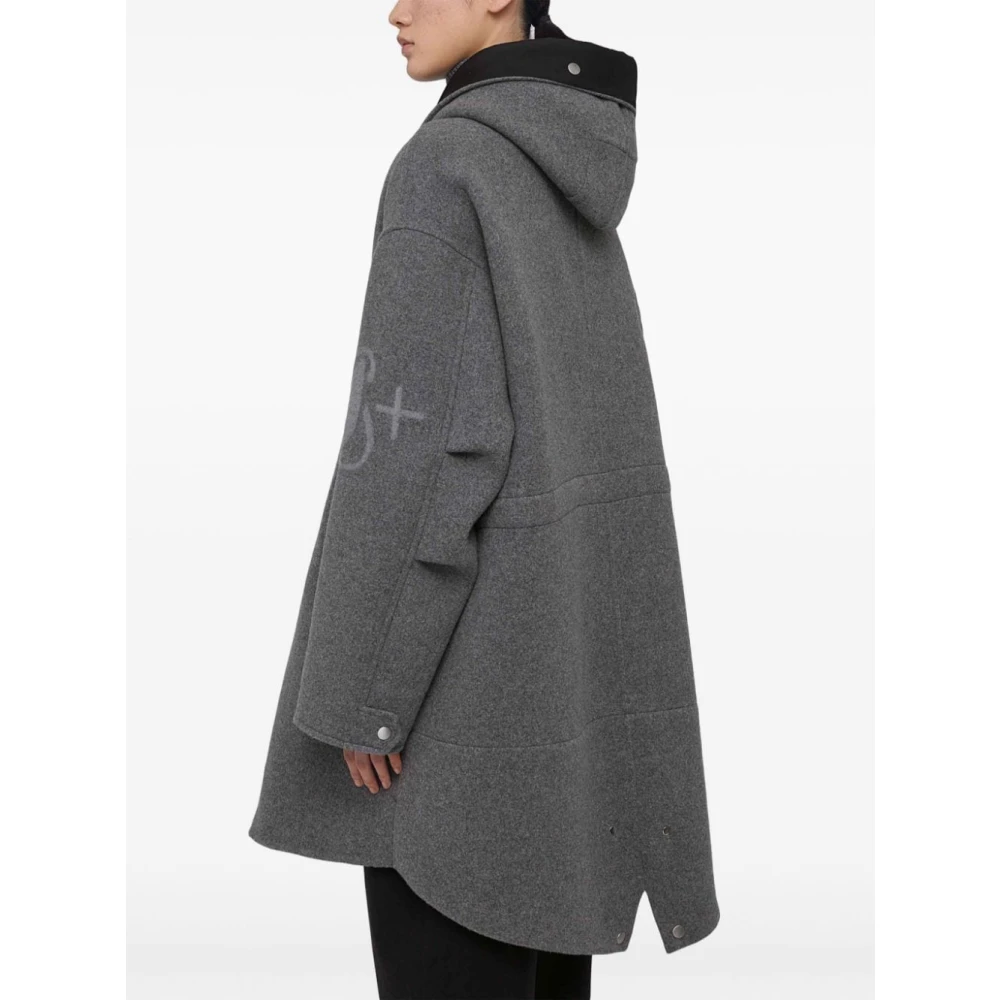 Jil Sander Grijze Wollen Parka met Logo Gray Dames