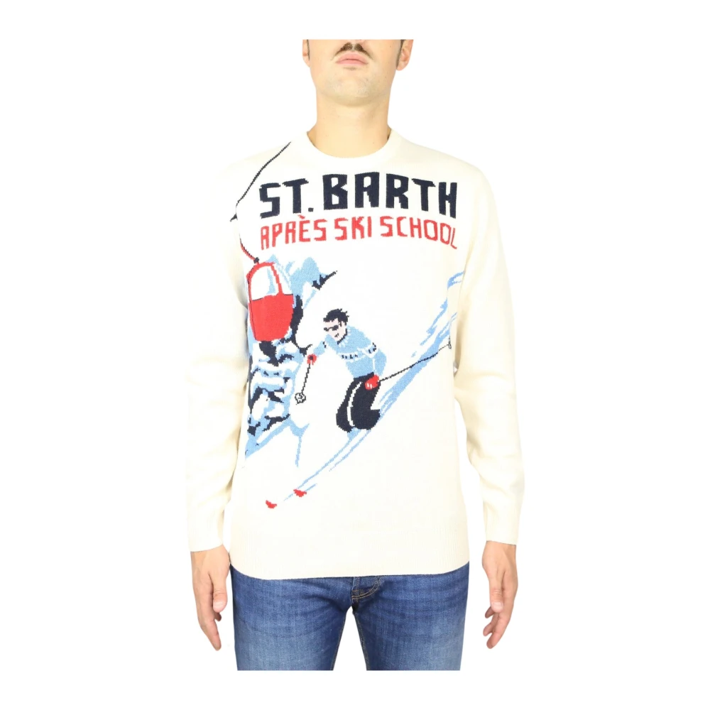MC2 Saint Barth Heren witte crew-neck sweater met Jacquard print Beige Heren