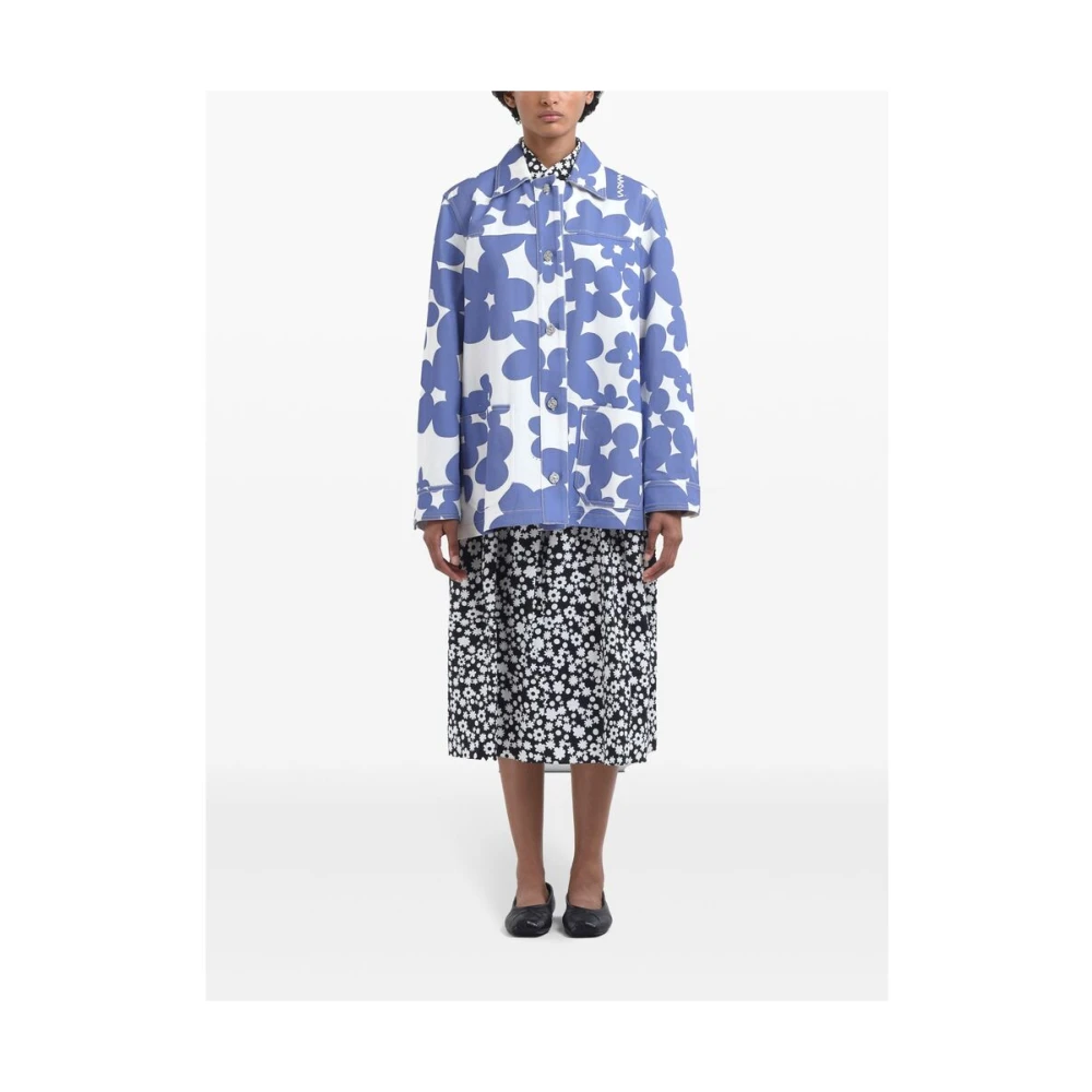 Marni Bloemenprint Katoenen Jas Purple Dames