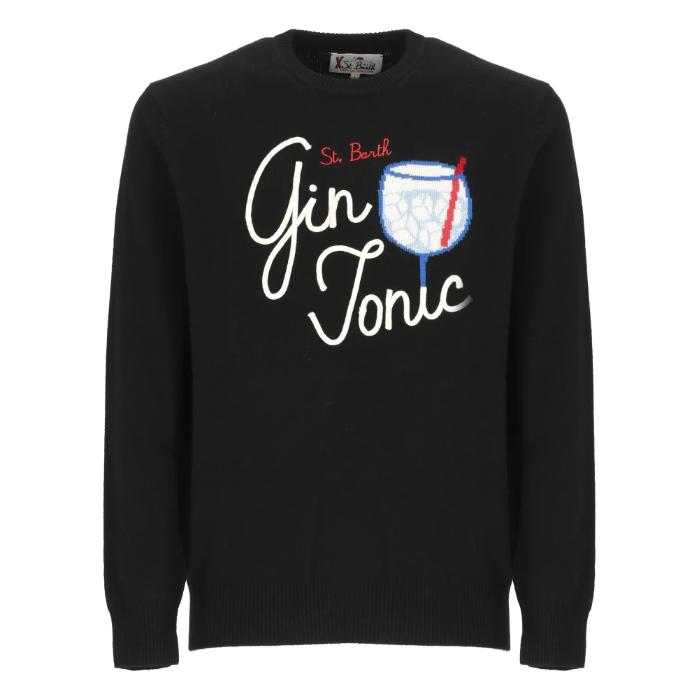 MC2 Saint Barth Zwarte Jacquard Trui met Geribbelde Randen Black Heren