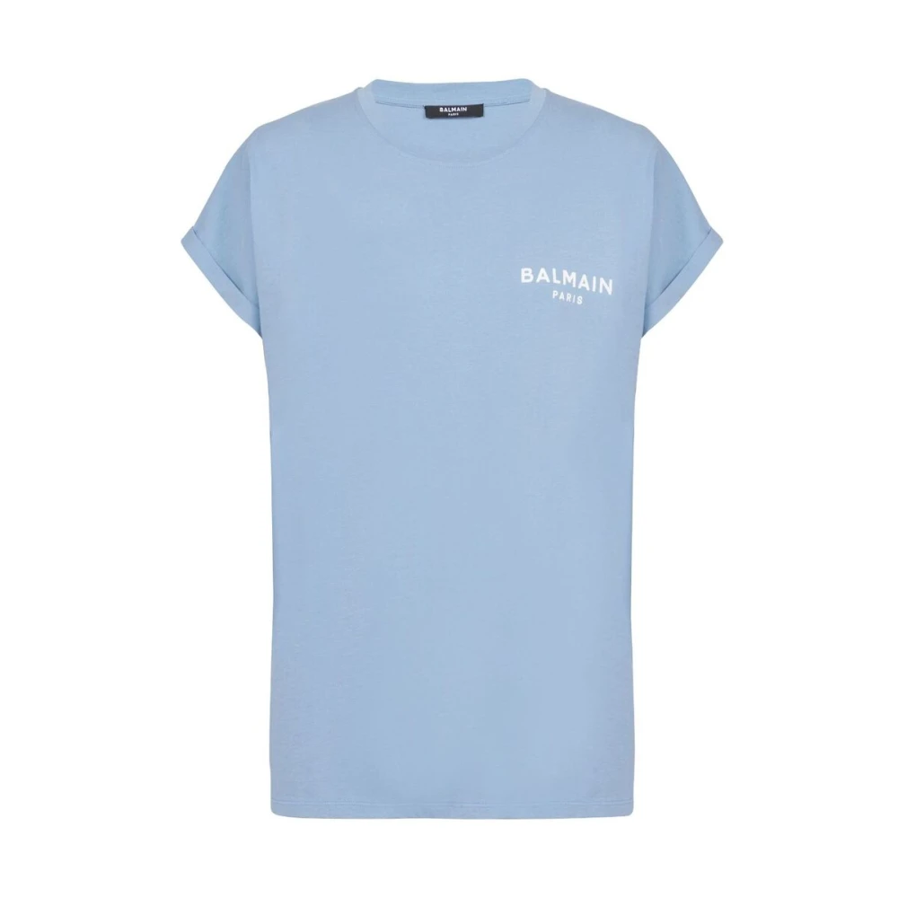 Balmain Sky Blue Logo Print T-shirt Blue Dames
