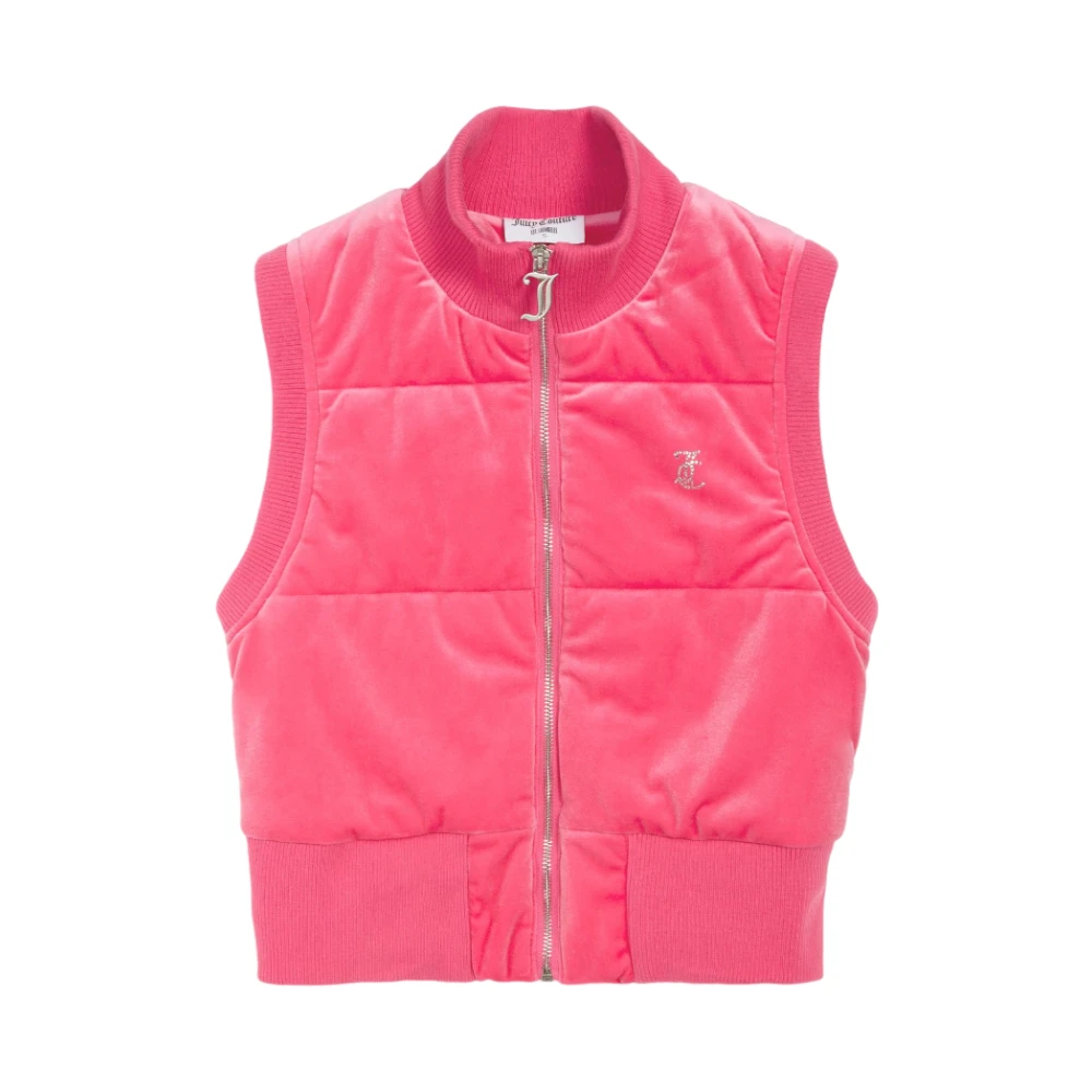 Juicy Couture Gewatteerd vest met ritssluiting en strass-logo Pink Dames