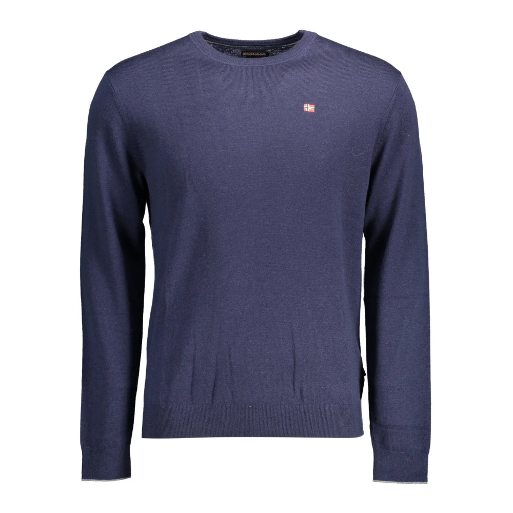 Napapijri Men's Blue Round-Neck Knitwear, M, Wool Jumper With Embroidery