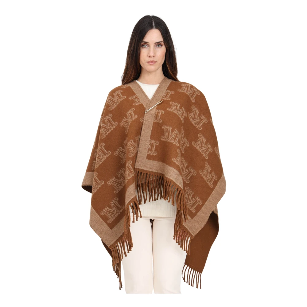 Max Mara Leren Bruine Cape Jas Brown Dames