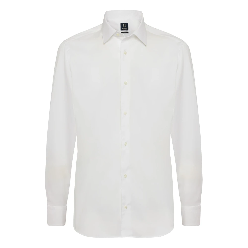 Boggi Milano Slim Fit Wit Pinpoint Katoenen Overhemd White Heren