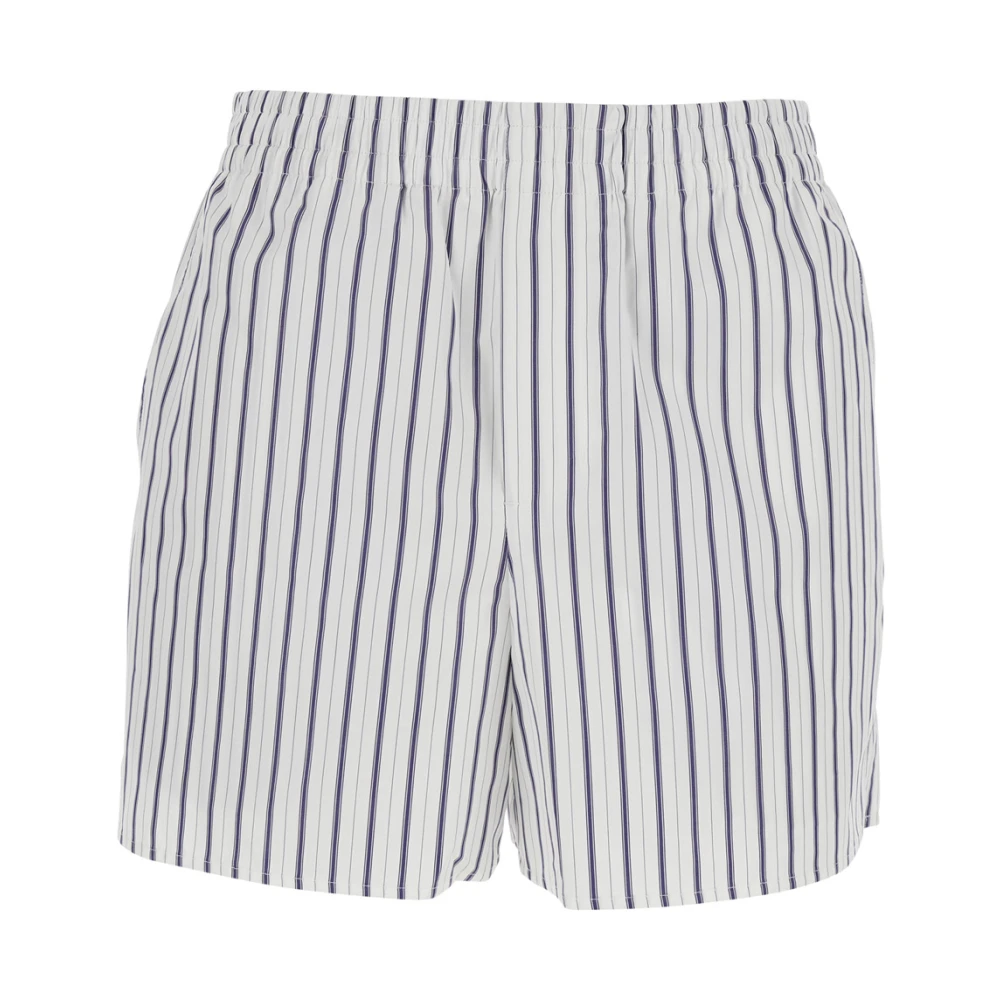 Ami Paris Women's White Casual Shorts, S, Striped Cotton Poplin Shorts