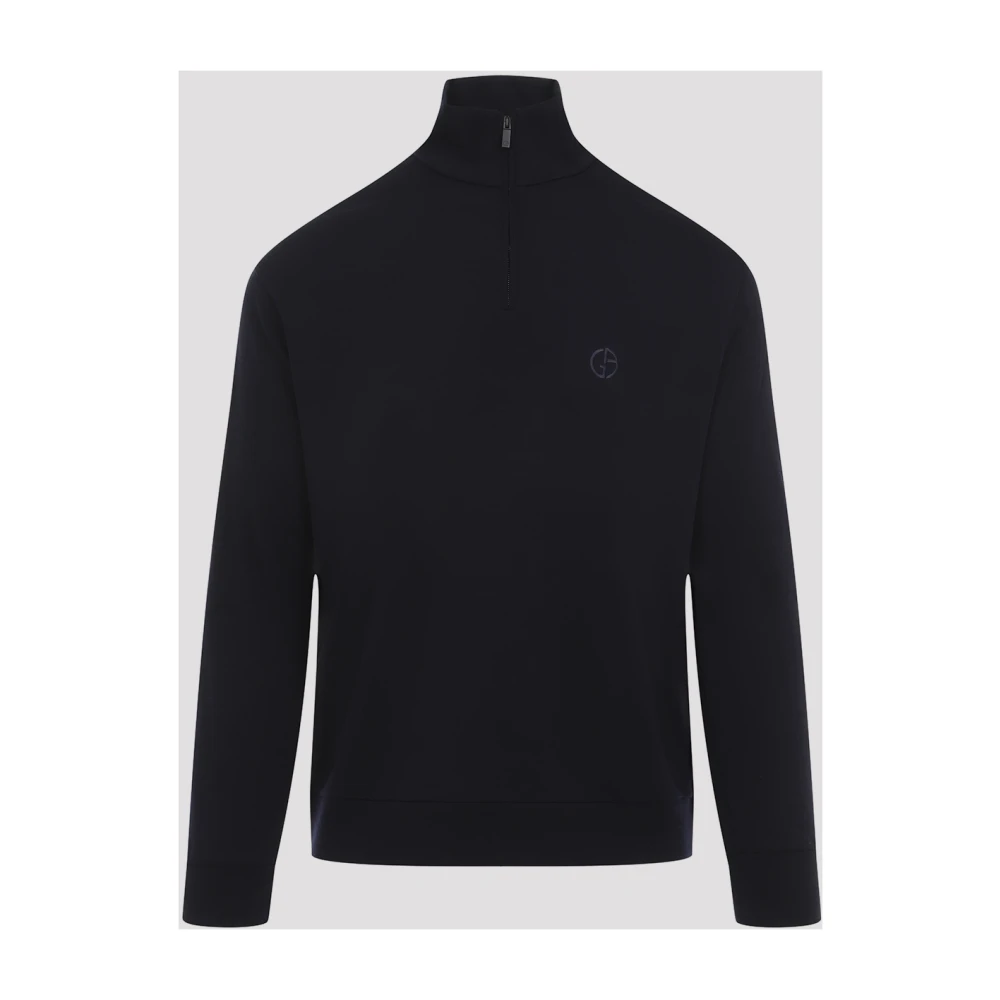 Giorgio Armani Blauwe Navy Turtleneck Jumper Blue Heren
