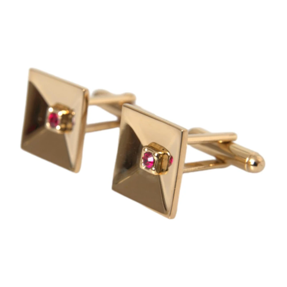 Dolce & Gabbana Kristallen Vierkante Pin Manchetknopen Goud Roze Yellow Heren
