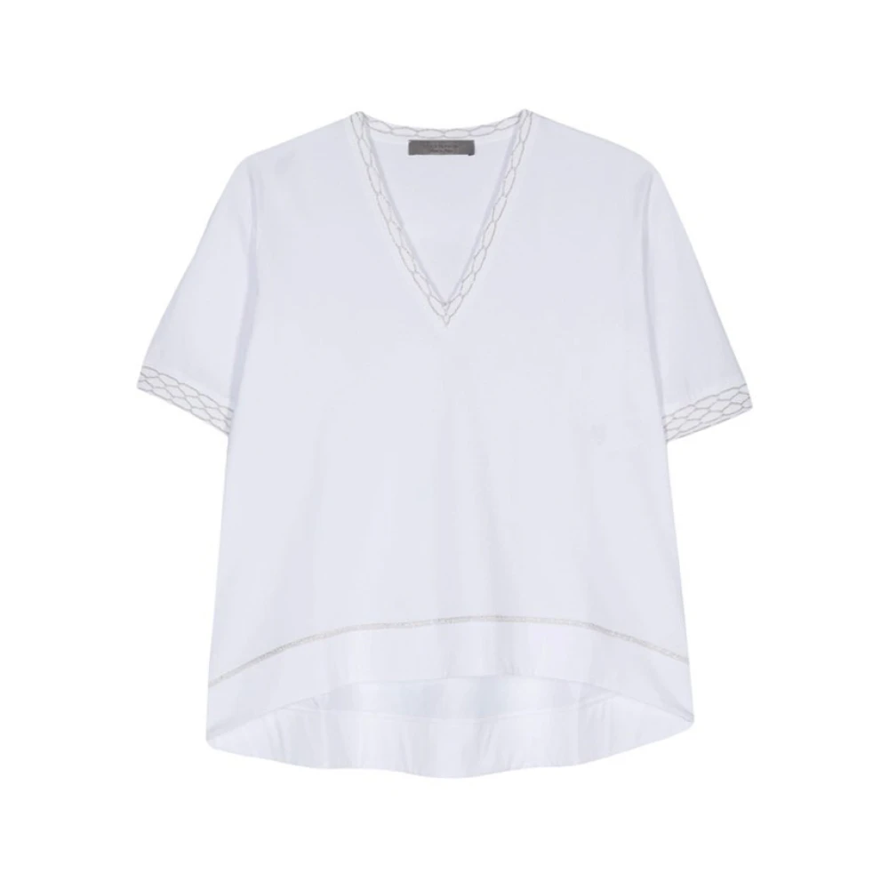 D.Exterior Witte V-Hals Lurex Trim T-Shirt White Dames