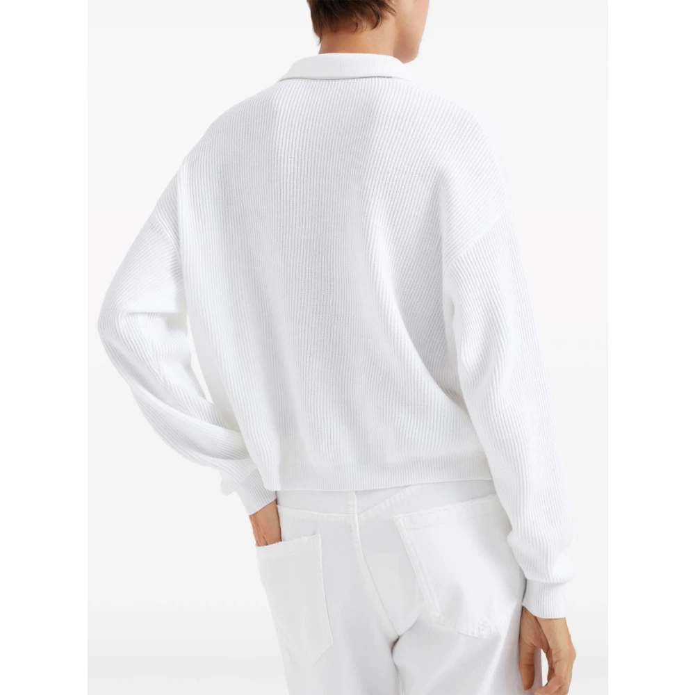 BRUNELLO CUCINELLI Witte Katoenen Geribbelde Gebreide Polo White Dames