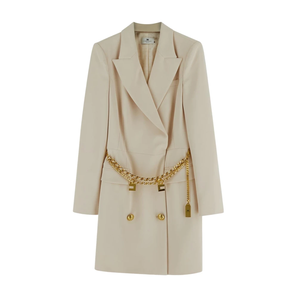 Elisabetta Franchi Witte Jurk met Knopen en Ketting Beige Dames