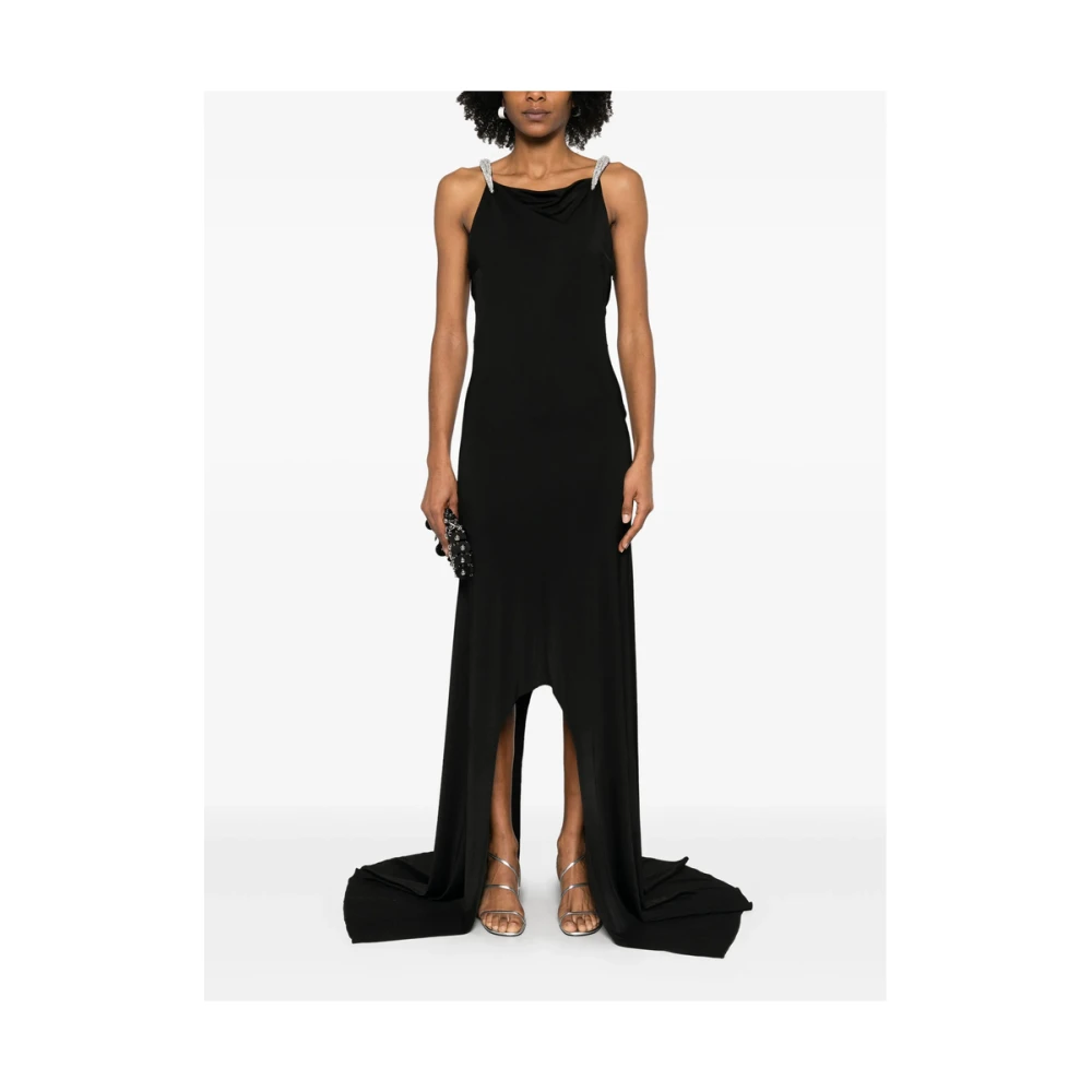 David Koma Zwarte Cowl Neck Dubbele Trein Jurk Black Dames