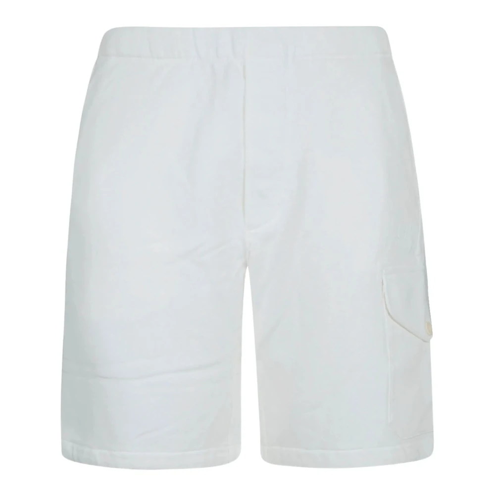C.p. Company Men's White Diagonal Raised Fleece Cargo Sweatshorts - Casual Shorts - L - Shorts