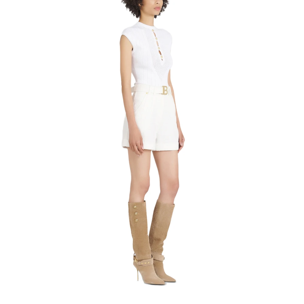 Balmain Denim high-waisted shorts met gesp White Dames