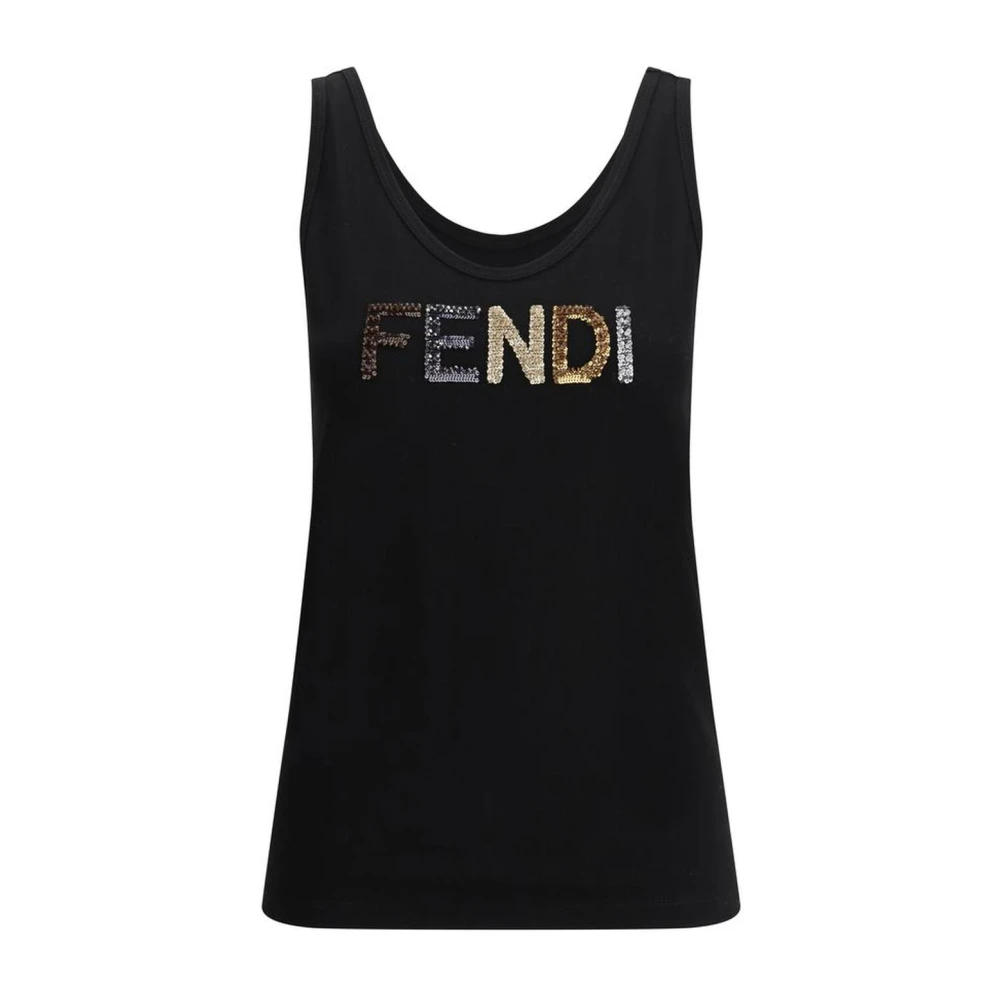 Fendi Rhinestone Tank Top Monochrome Patroon Black Dames