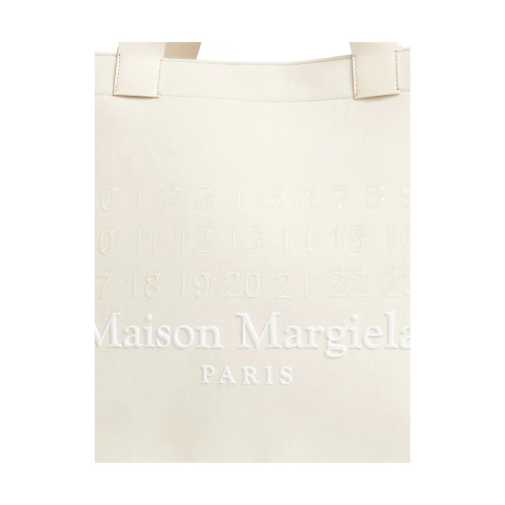 Maison Margiela Witte Katoenen Schoudertas met Handtekening Motief Beige Heren