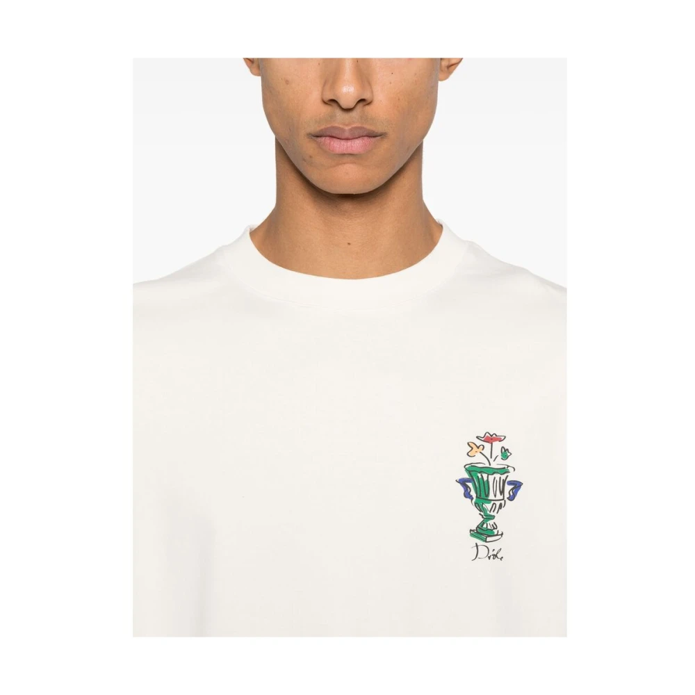 Drole de Monsieur Illustration Print Logo Crew Neck T-shirt White Heren