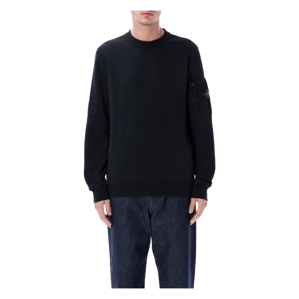 Stone Island Blue Sweatshirts, Male, S, Regular-Fit Crewneck Sweatshirt With Seasonal Pocket
