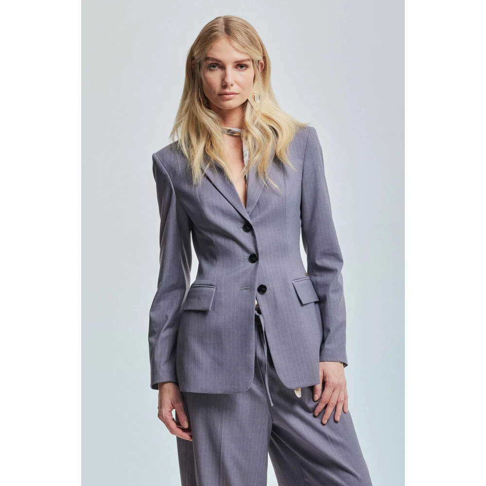 Kocca Elegant Pinstriped Jacket with Lapel Collar Multicolor Dames
