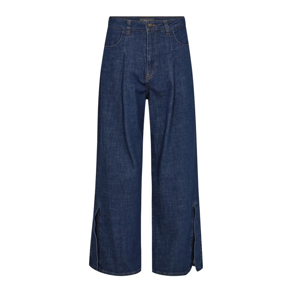 MOS MOSH Wijde Pijp Hoge Taille Jeans Donkerblauw Blue Dames