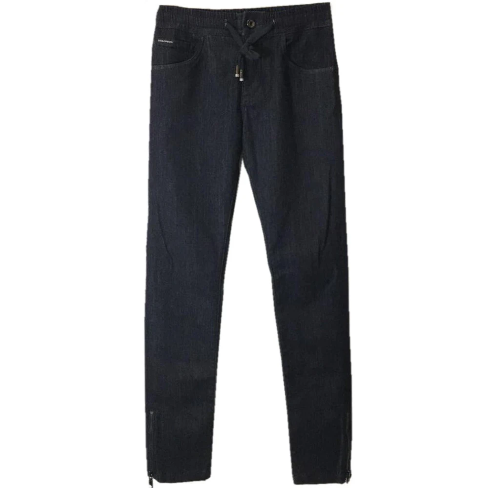 Dolce & Gabbana Stretch katoenen jeans met trekkoord taille Blue Heren