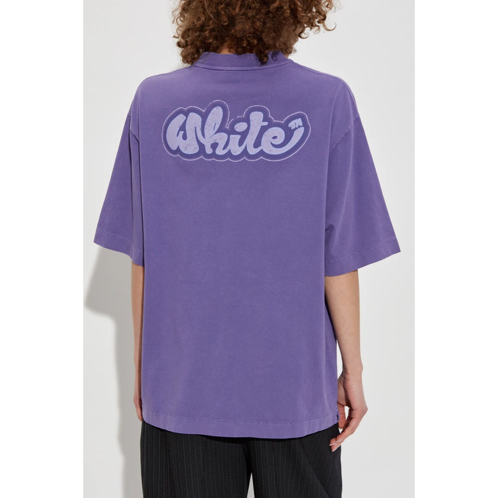 Off White T-shirt met bedrukt logo Purple Dames