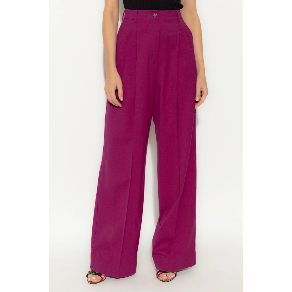 Dolce & Gabbana Wollen broek met vouw Purple Dames