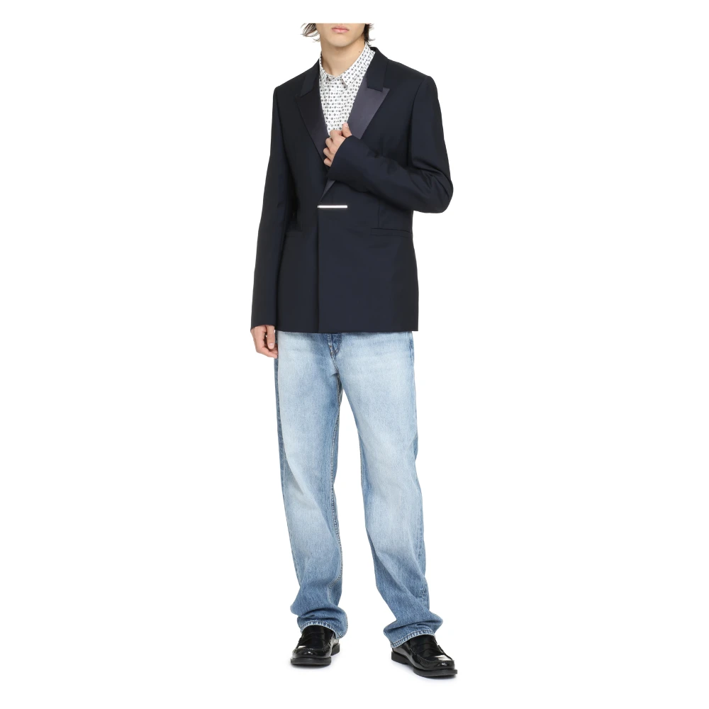 Givenchy Zijden Wolmix Jas Blue Heren