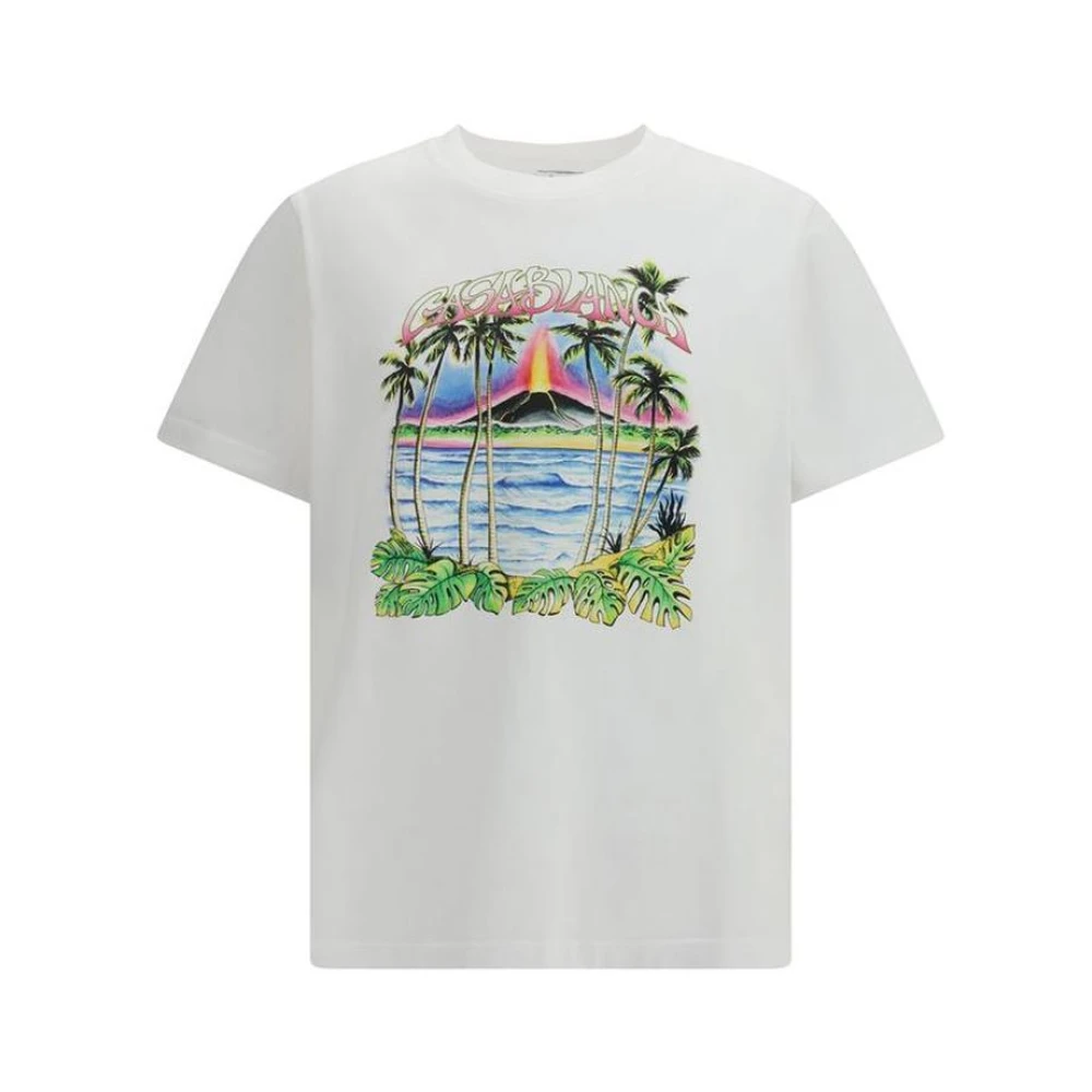 Casablanca Men's White Classic Crew Neck Cotton T-Shirt