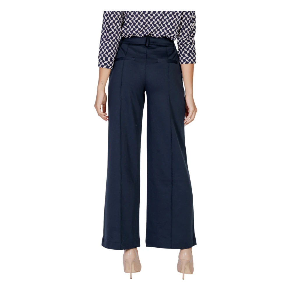 Ichi Blauwe effen broek met ritssluiting Blue Dames