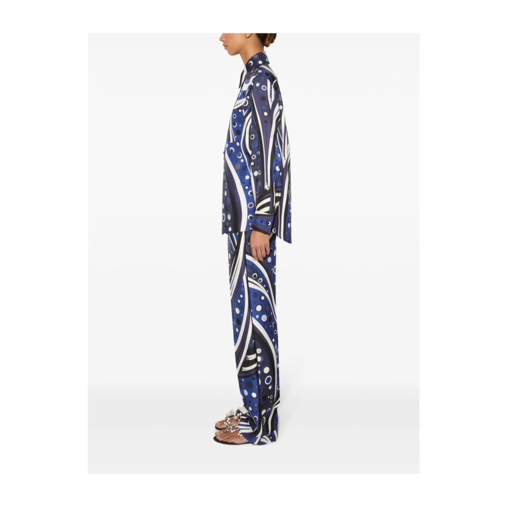 EMILIO PUCCI Swirl Print Zijden Shirt Navy Blauw Blue Dames