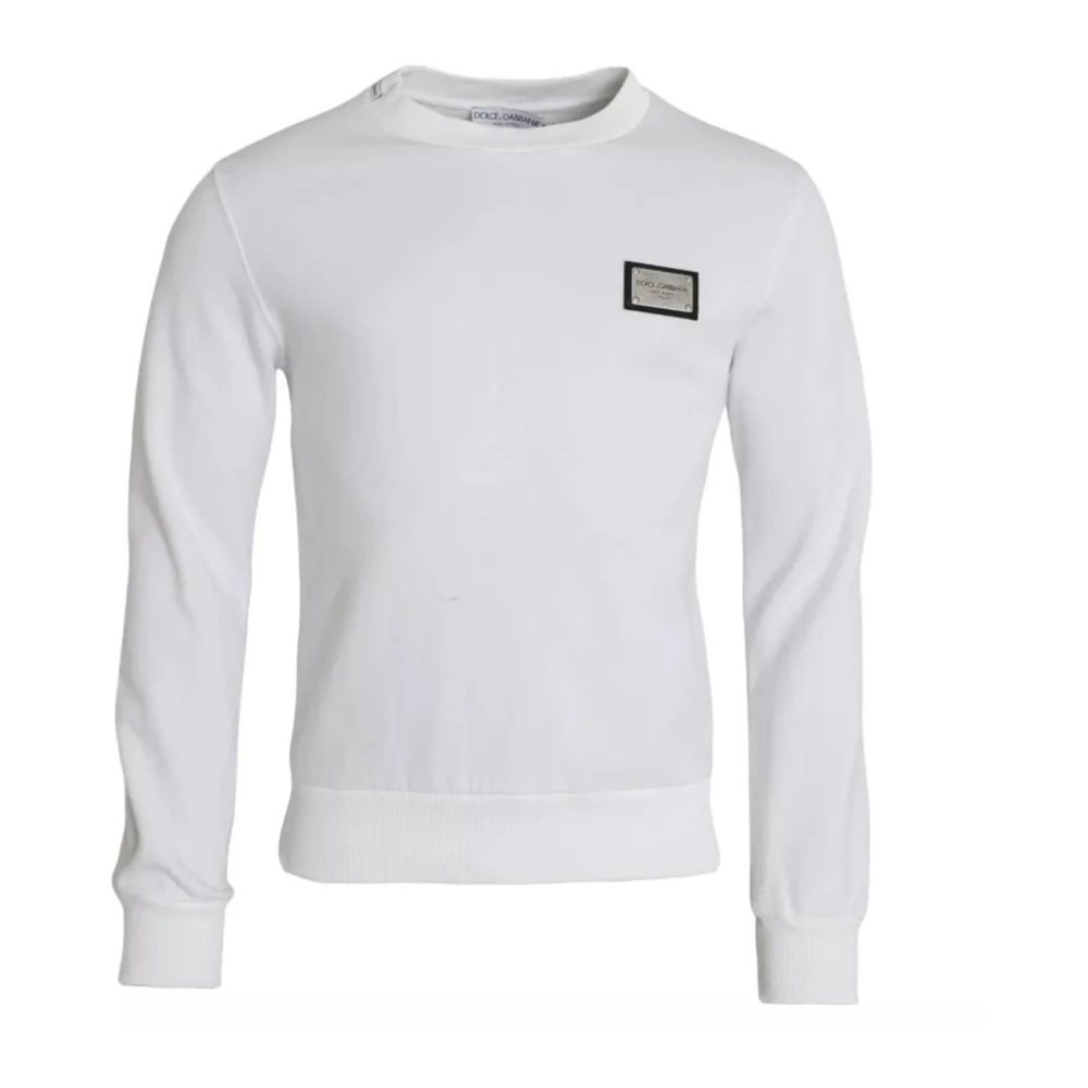 Dolce & Gabbana Witte Katoenen Logo Pullover Sweatshirt White Heren