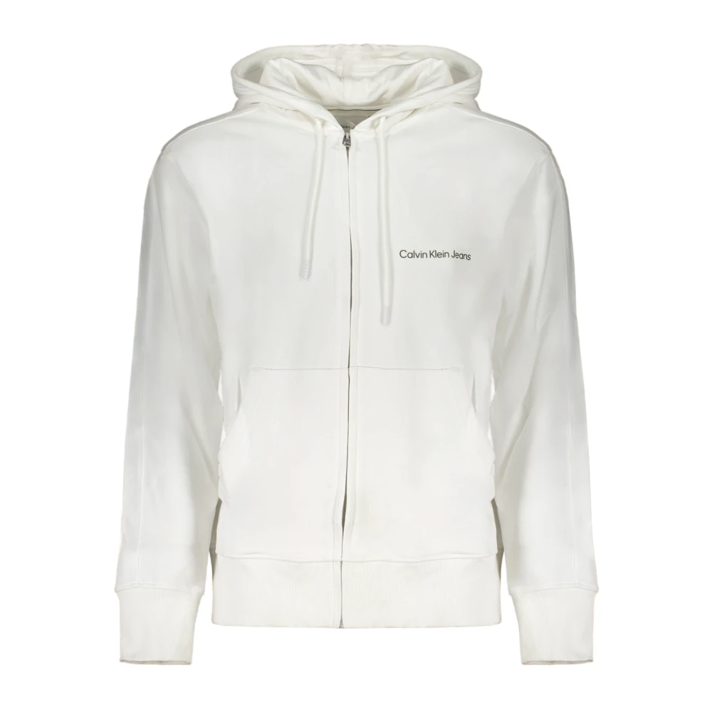 Calvin Klein Men's White Institutional Zip Through Hoodie