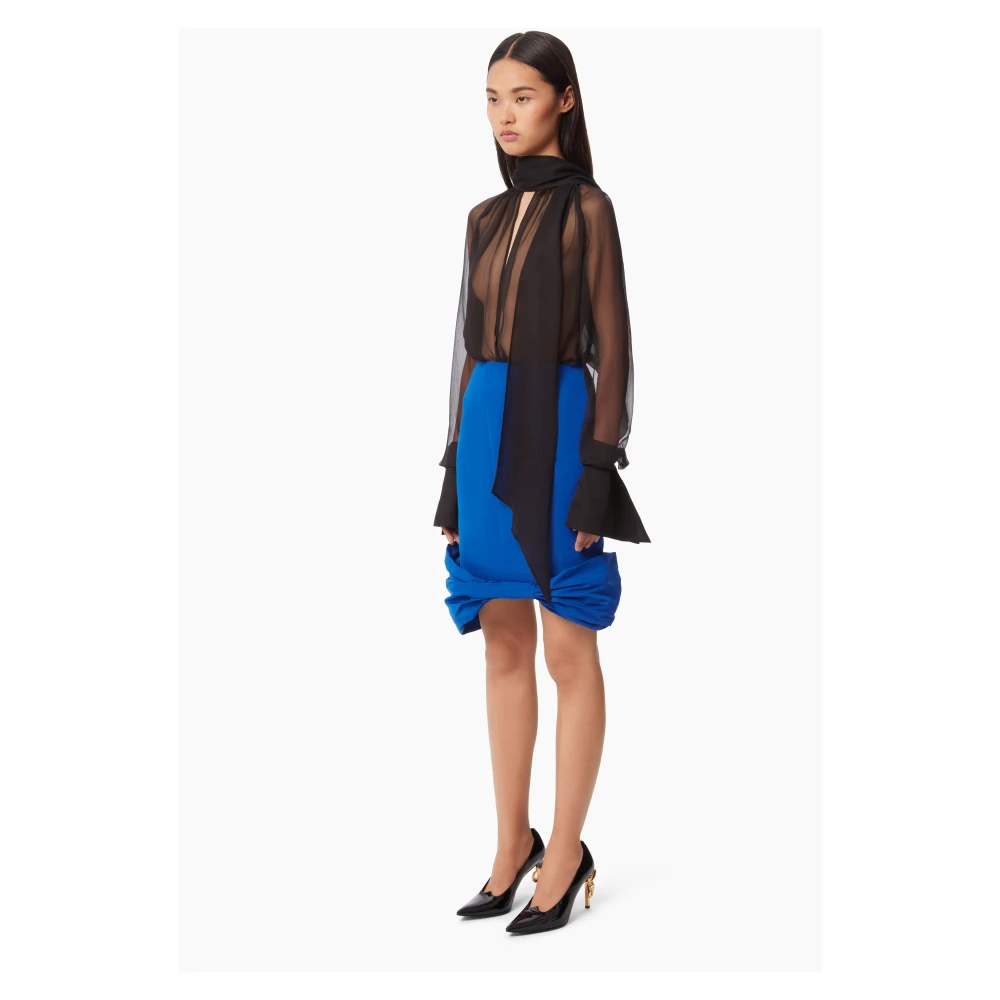 Nina Ricci Blauwe Taffeta Strik Peplum Midi Rok Blue Dames