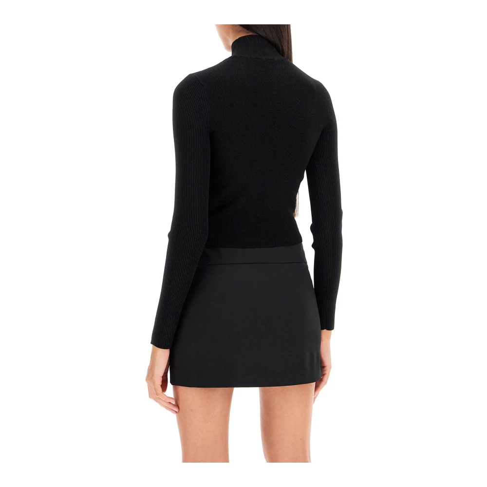 Diesel Geribbeld T-shirt met Lange Mouwen en Oval-D Uitsnede Black Dames