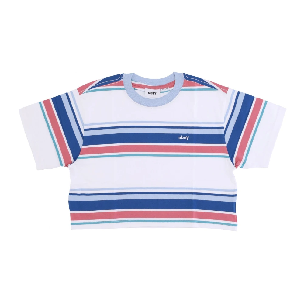 Obey Gestreepte Cropped Tee Atlantic Blue Multicolor Dames