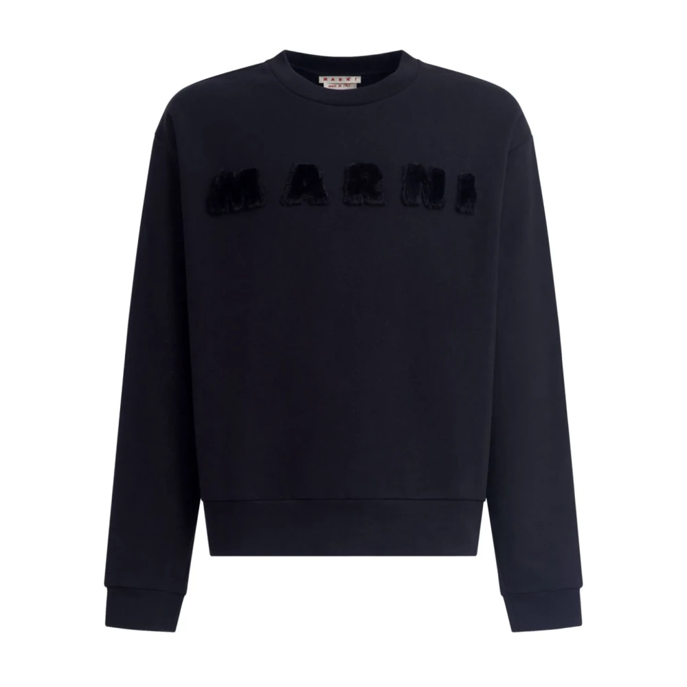 Marni Zwarte Katoenen Logo Sweater Ronde Hals Black Heren