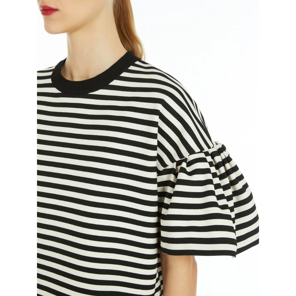 Max Mara Gestreepte Ruffle T-shirt Wit Black Dames