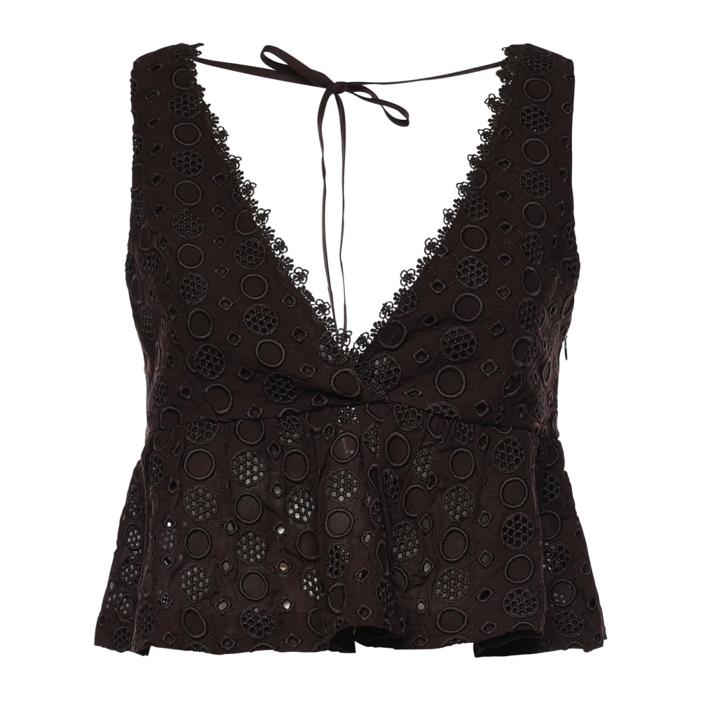 Pinko Women's Brown Sleeveless Tops, L, Kiersten Broderie-Anglaise Top