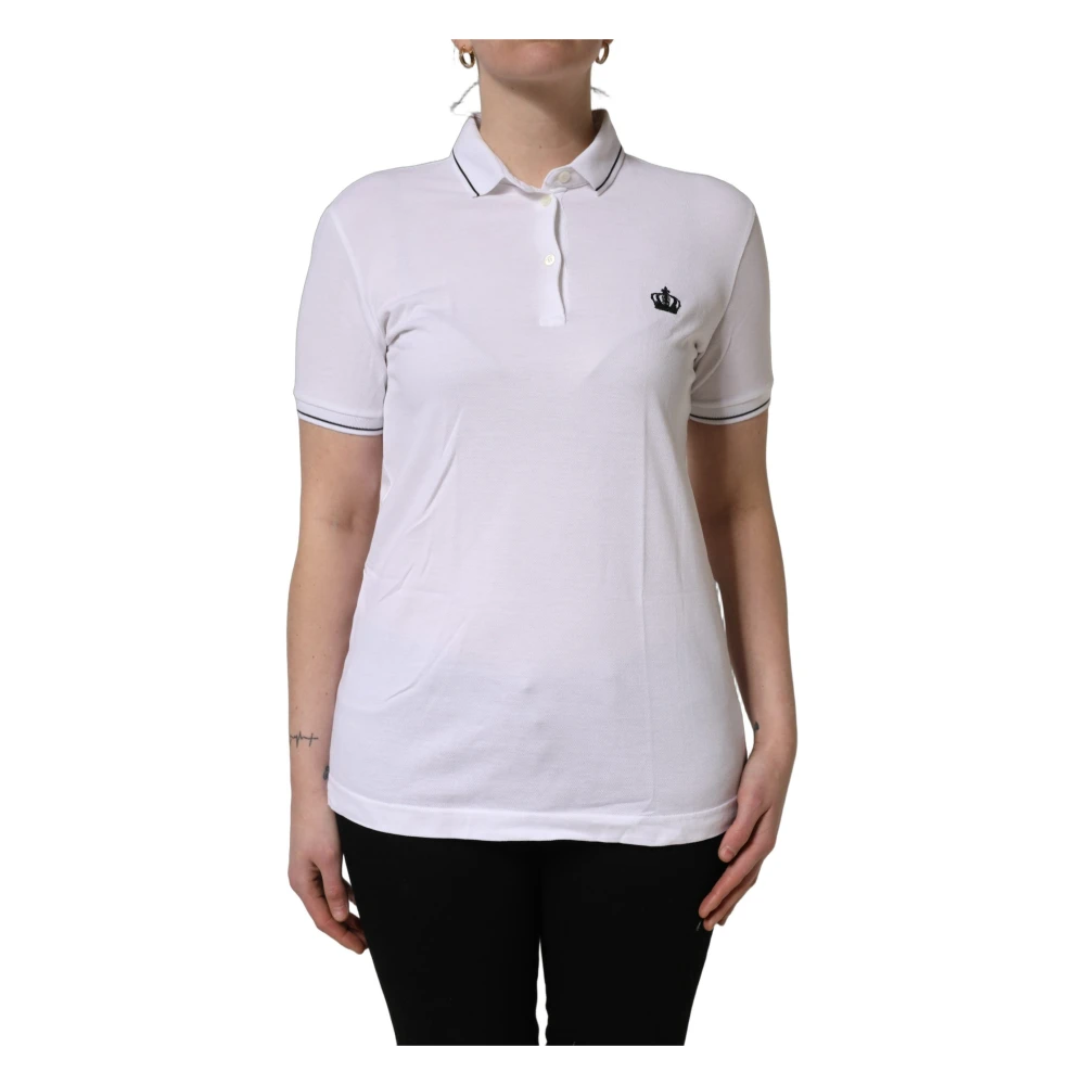 Dolce & Gabbana White Crown Cotton Short Sleeves Polo Top - IT36|XXS - Image 2