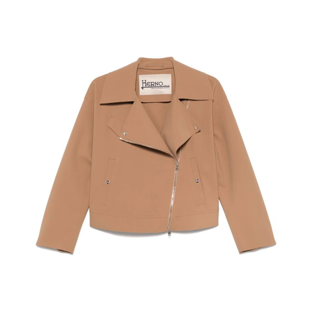 Herno Kameel Bikerjack met Italiaanse kraag Brown Dames