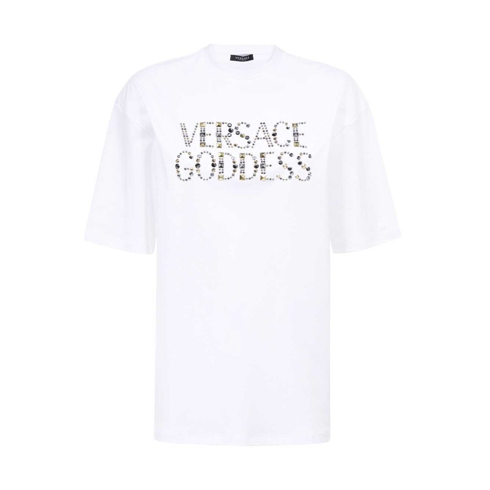 トップス VERSACE python pattern velour neck tee VERSACE COLLECTION Cross Studded T-Shirt, Blue – OZNICO