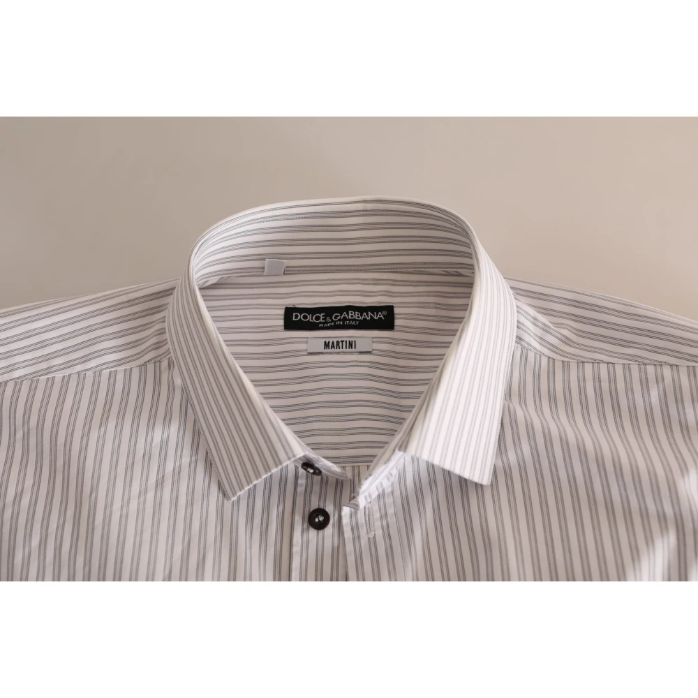 Dolce & Gabbana Witte Katoenen Streep Overhemd White Heren