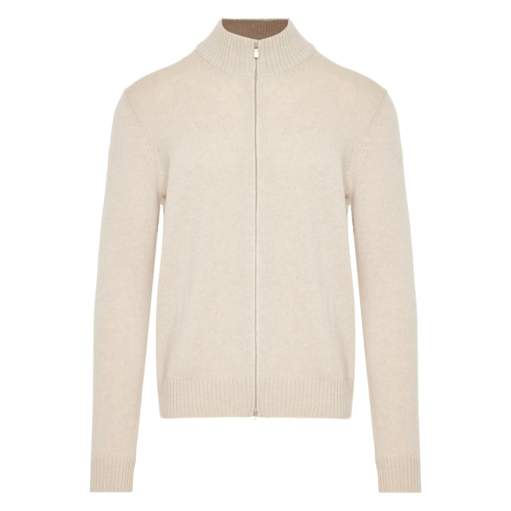 Gran Sasso Luxe Cashmere Cardigan met volledige rits Beige Heren